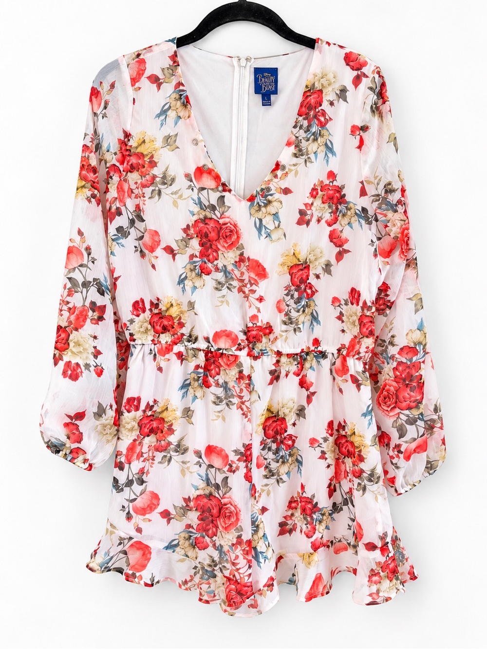 Floral V-Neck White Red Floral Romper